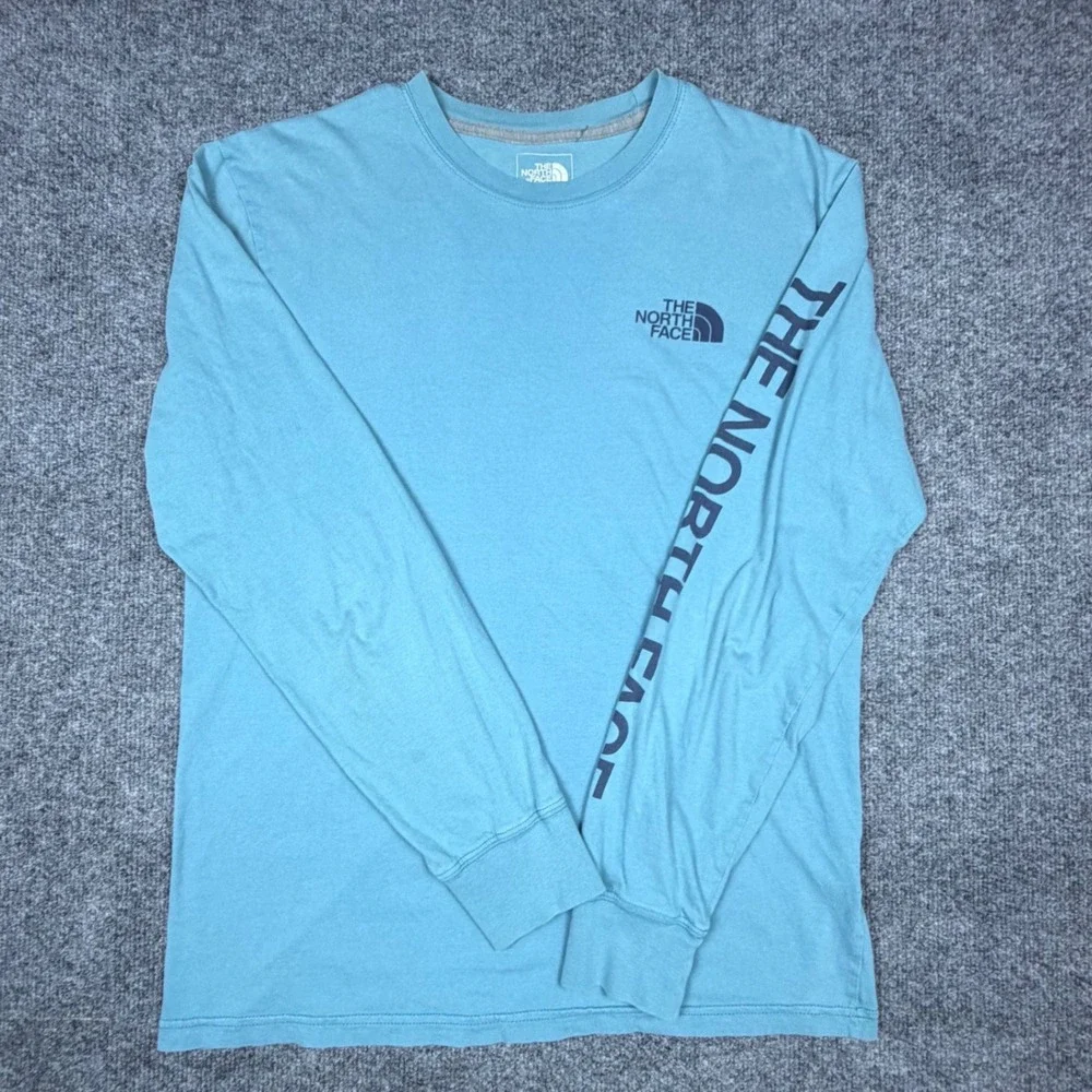 The North Face Mens Long Sleeve Graphic T-Shirt Blue Teal Logo BX8R081 Medium